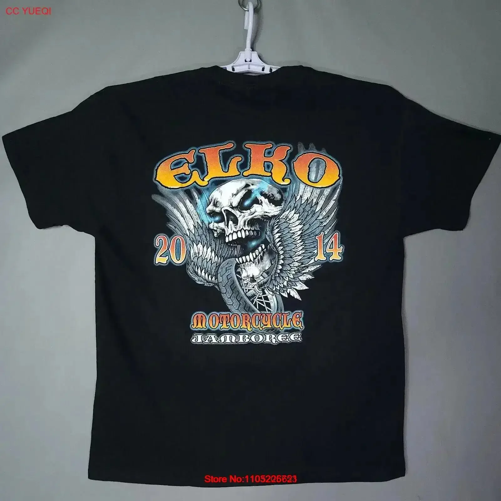 Elko Nevada motocicleta Jamboree camiseta XL cráneo 2014 NWOT Deadstock NOS Biker vintage lavado ropa de diseñador moda Casual