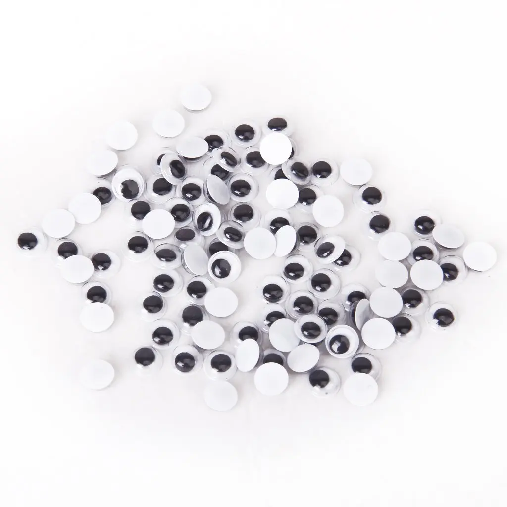 100Pcs Round Moving Movable Wiggly Wiggle Craft Eyes Glue On Sticker 10mm