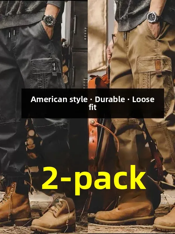 

American Sle Retro Workwear Pants Men's Loose Straight Leg Cuffed Casual Trousers Spring Autumn New Trend Brand Large Size