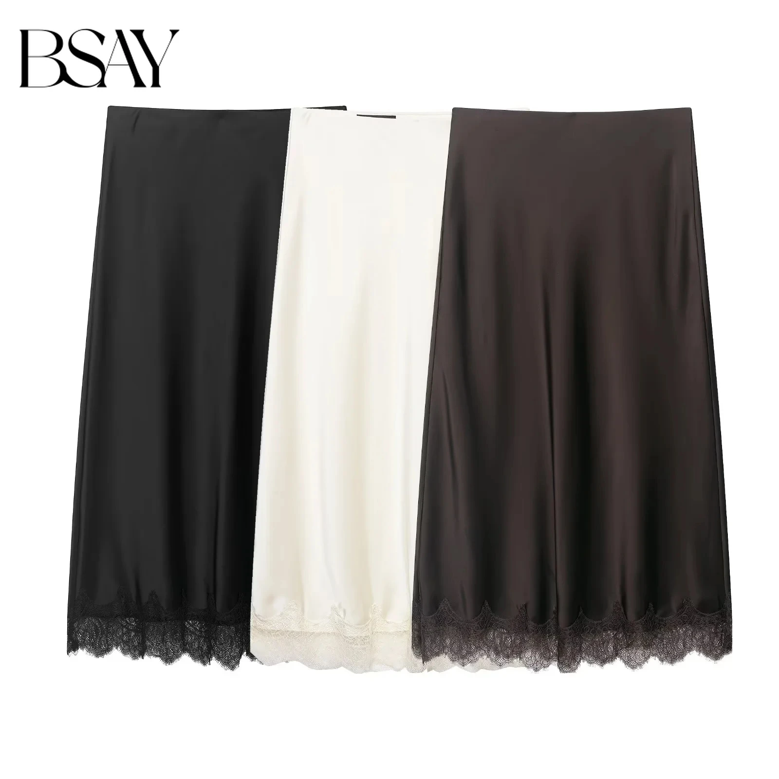 BSAY Women's 2026 Spring Summer New Hem Lace Skirts Fashion Elegant High Waist Chic Travel Holiday Party Skirt