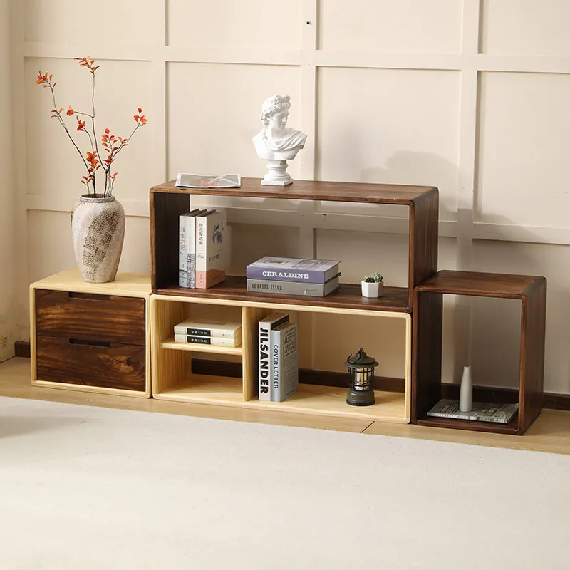 Solid Wood Lattice Cabinet Free Combination Bookcase Storage Shelf   Bay Window Living Room Laboratory