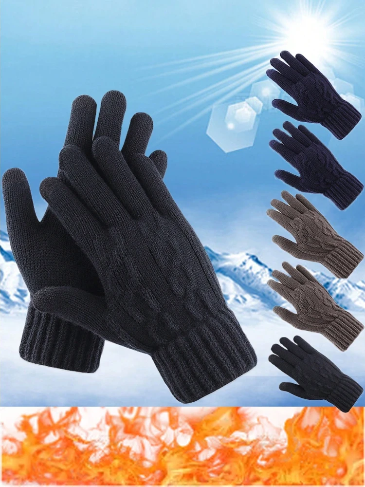 Gestrickte Dicke Thermische Doppelschicht Handschuhe Frauen Männer Winter Outdoor Warme Wolle Fahren Fingerlose Handschuh Touchscreen Fäustlinge