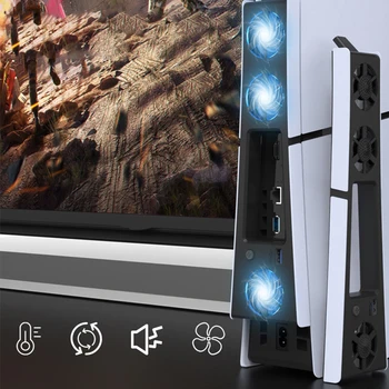 게임 쿨러 팬 LED 조명 소음 감소 기능이 있는 효율적인 냉각 시스템 3개의 팬 PS5 슬림 콘솔용 냉각 게임 액세서리
