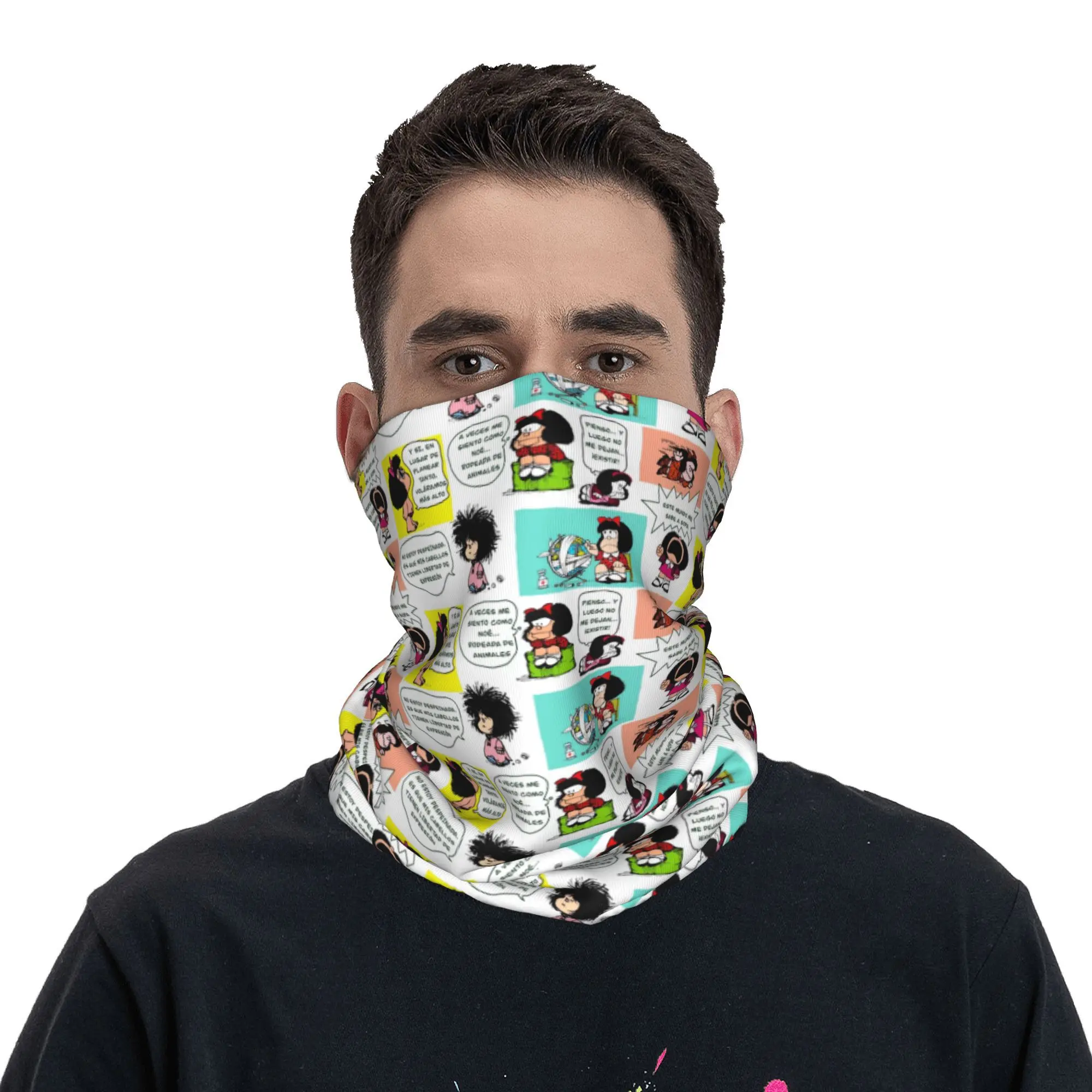 Personalizado mangá quino mafalda bandana pescoço mais quente das mulheres dos homens inverno caminhadas cachecol de esqui gaiter kawaii dos desenhos animados capa facial