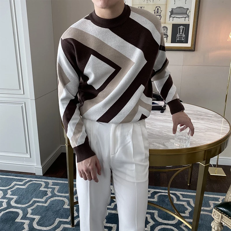 

Модный мужской трикотажный джемпер с круглым вырезом, приталенный, базовый слой, повседневный, свободный крой, с длинным рукавом, молодежный стиль