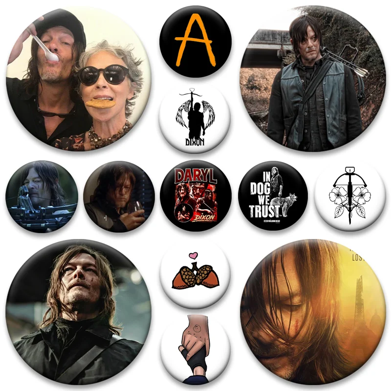 Daryl Dixon Handsome Tinplate Pins Round Snap-in Brooches for Backpack Accessories Snap in Design Badge Handmade Exquisite Gifts
