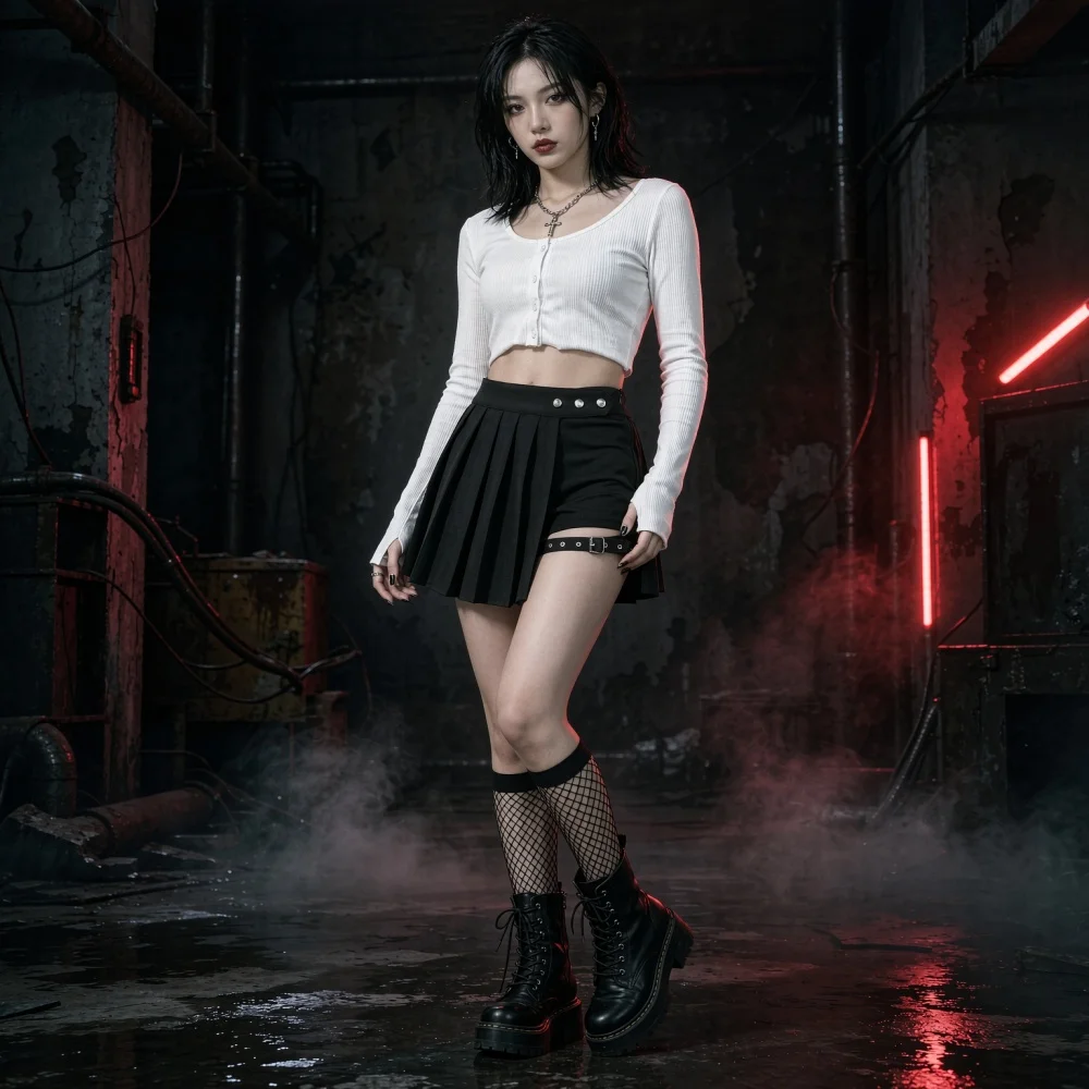 Women Pleated Half Skirt High Waist Asymmetrical Hem, Harajuku Punk Streetwear A Line Black Skirt for Club Outfits