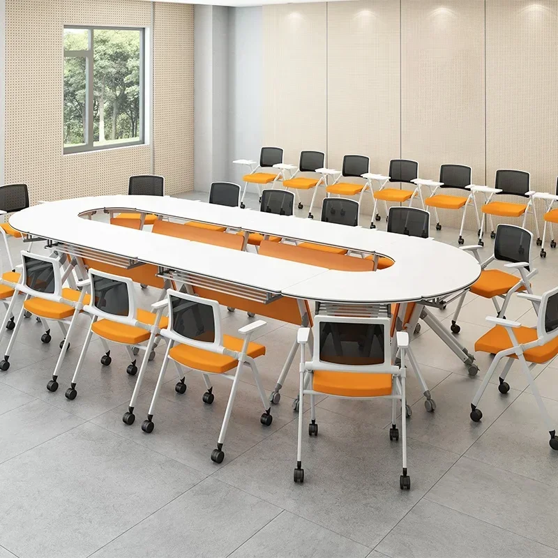 Flip Top Mobile Training Room Folding Conference Table With Modesty and Lockable Wheels for Classrooms Media Centers