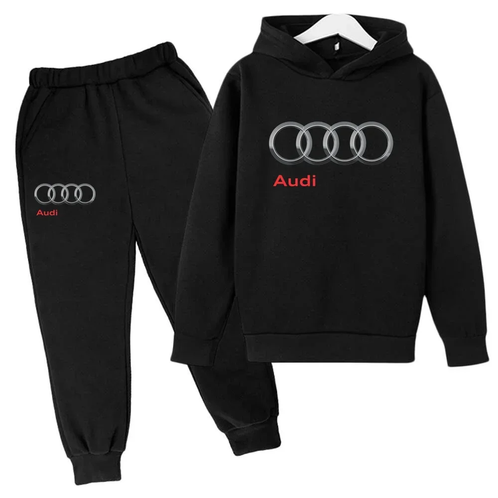 Fashion Audi Hoodie Set Kids Long Sleeves Baby Boy Outfits 3-14 Years Children's Spring Autumn Casual Girls Tracksuit 2-piece