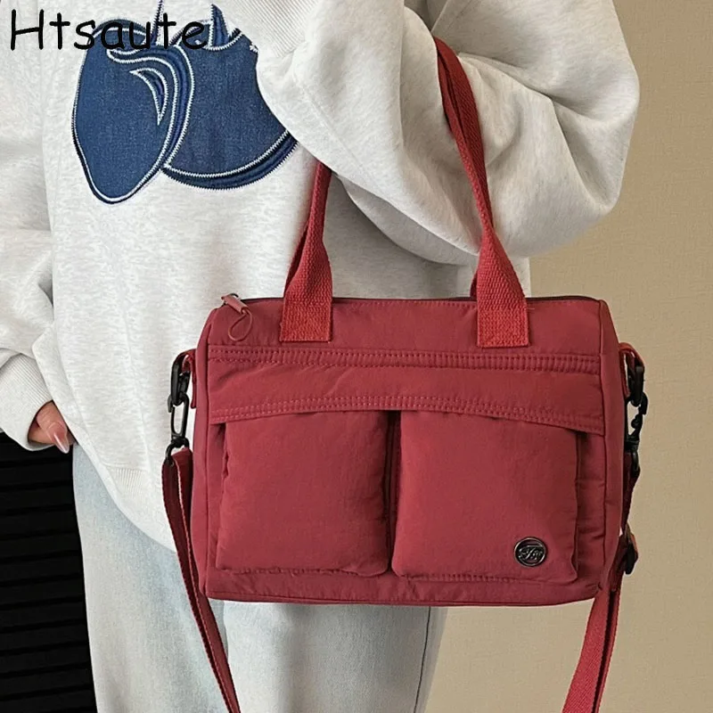 

Autumn Winter Vintage Women Handbag Large Capacity Nylon Shoulder Bag Solid Color Simple Casual Commuter BagS Retro Handbags