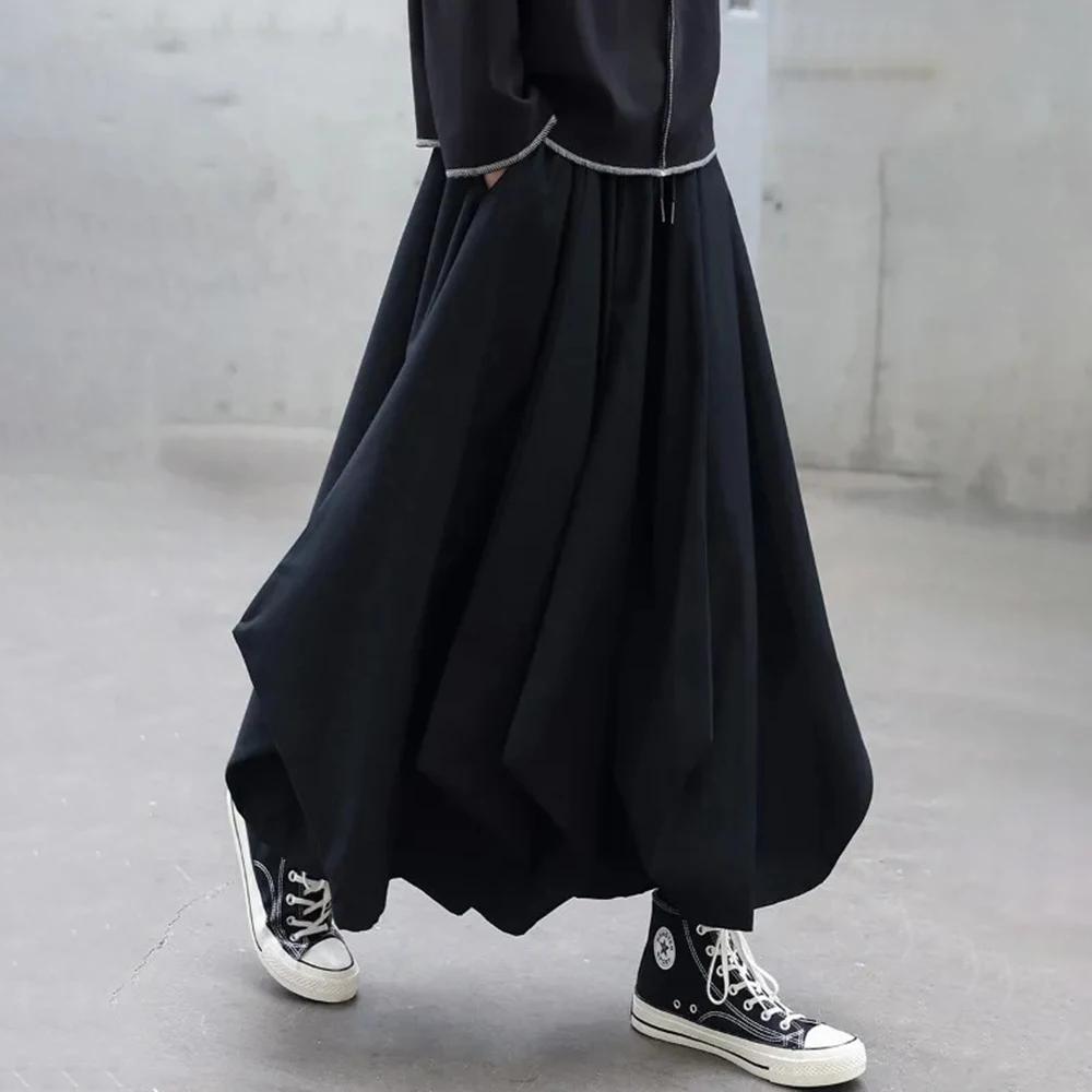 Men Y2k Culottes Gothic Harajuku Samurai Pants Hakama Streetwear Fashion Casual Wide Leg Pants Old Money Men'S Clothing 2025 New