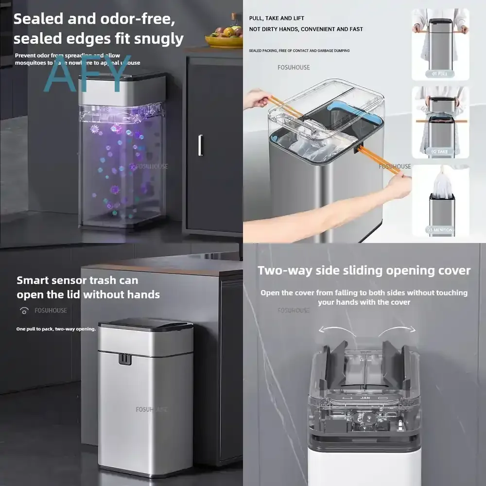 for Home Bathroom Trash Can with Lid Wastebasket Large Kitchen Garbage Can Smart Sensor Trash Bin Large Capacity Food Waste
