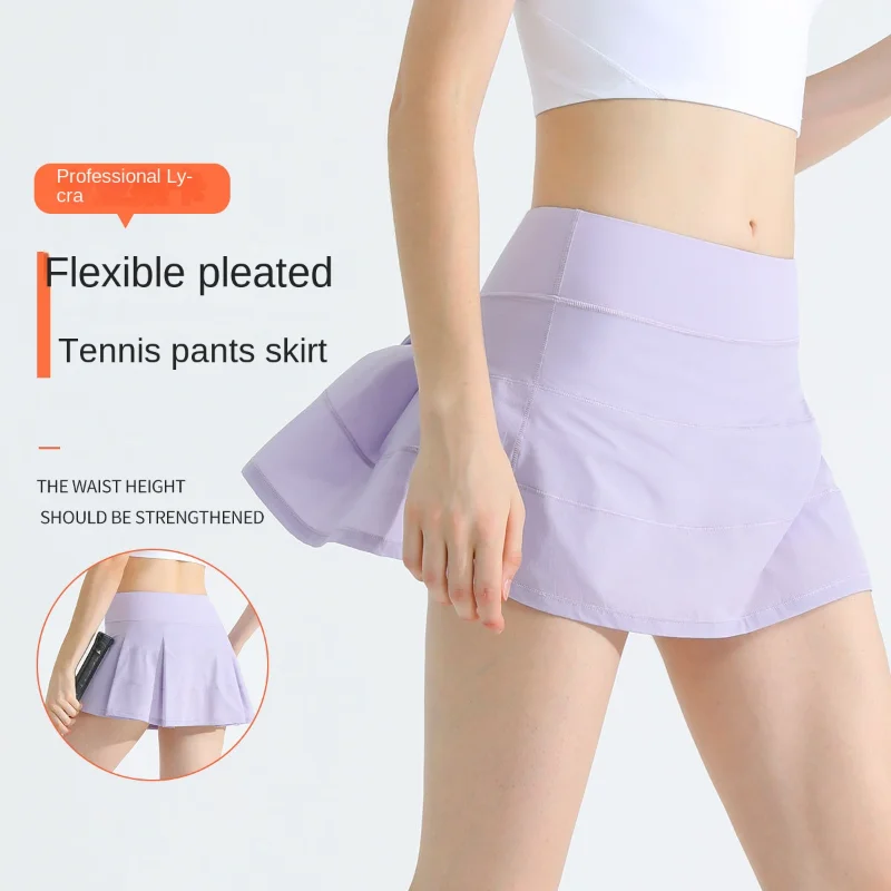 

Summer Running Women's Tennis Skirt Shorts Fake Two Breathable Golf Badminton Short Skirt Anti Glare Sports Hiking Skirt Pocket