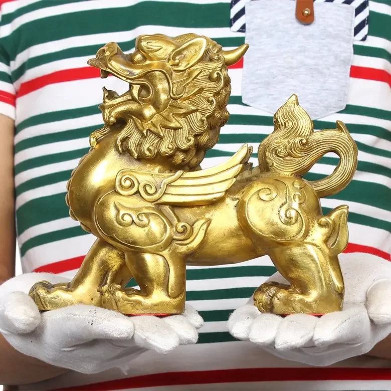 large # home office business efficacious protection # Money drawing exorcise the evil spirits Golden Brass God beast statue