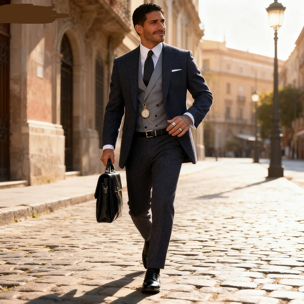 

Men's 3-Piece Long-Tail Blazer Tuxedo Smoking Suit for Wedding Party Fashionable Male Jacket Coat Casual Formal Wear