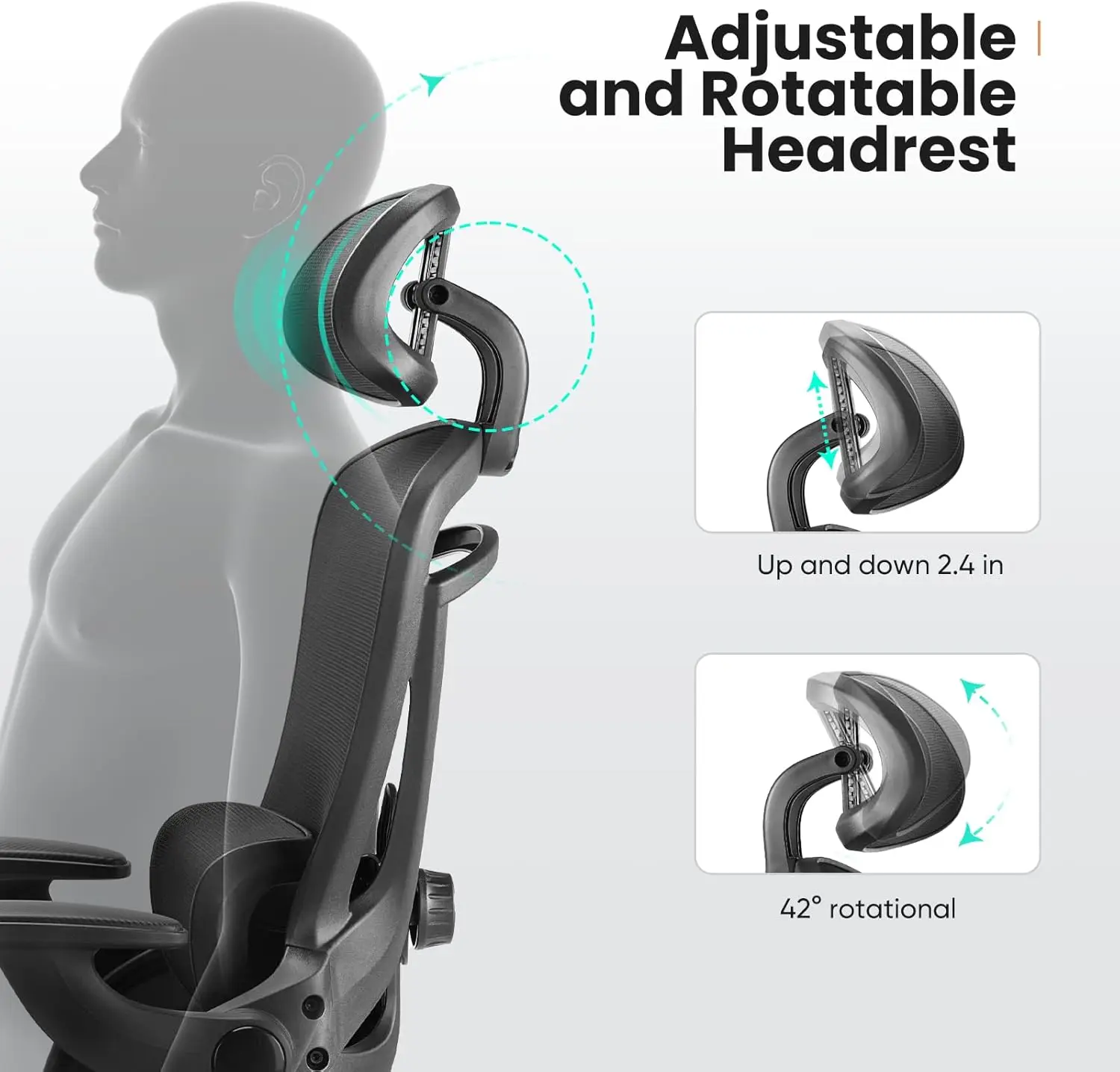 Ergonomic Office Chair, High Back Desk Chair with 2D Headrest, Up&Down Lumbar Support, Swivel Computer Task Mesh Chair
