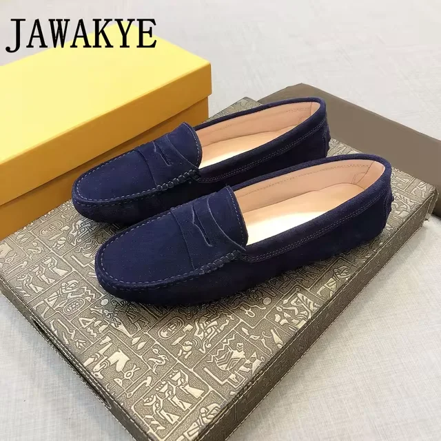 JAWAKYE Men Flat Loafers Shoes Summer Walking Casual Shoes Suede Shallow White Rubber Sole Mules Soft Slip on Men Shoes Low Top