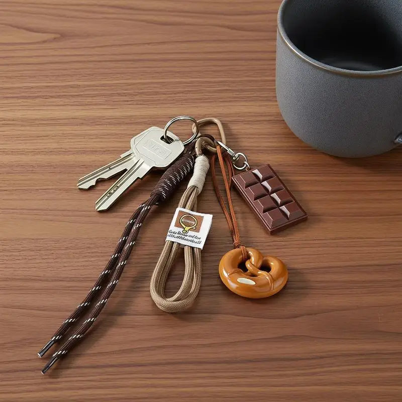 Niedlicher Schlüsselanhänger in Form von Cartoon-Lebensmitteln mit geflochtenem Seil und robustem Karabiner, perfekt zur Rucksackdekoration und für den täglichen Gebrauch. – Detail 6