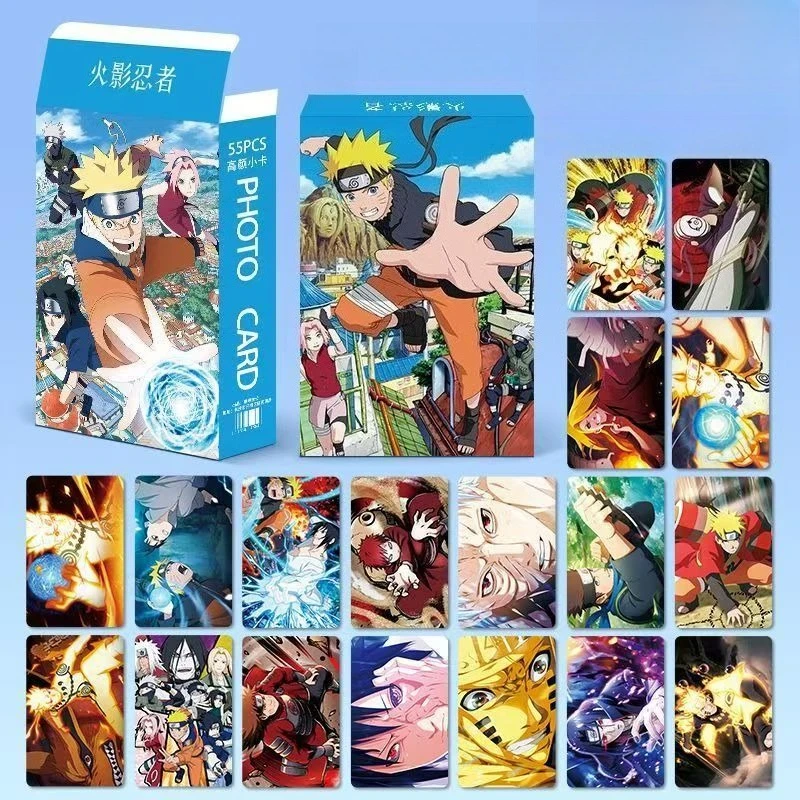 Neue Naruto Uzumaki Naruto Uchiha Sasuke 55-teilige Karten-Sammlung Hochwertige Anime-Druckkarten für Schüler und Studenten Gedenkkarten – Detail 5