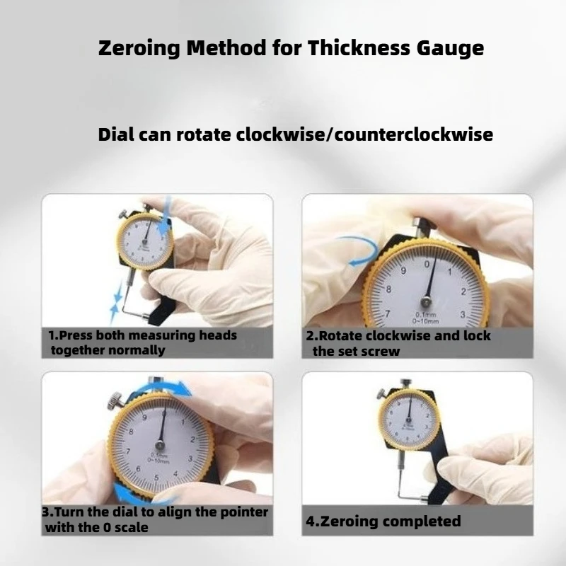 4Pcs 0-10mm Range Dial Thickness Gauge 0.1mm Accuracy Thickness Tester With Storage Case Dental Technician Caliper
