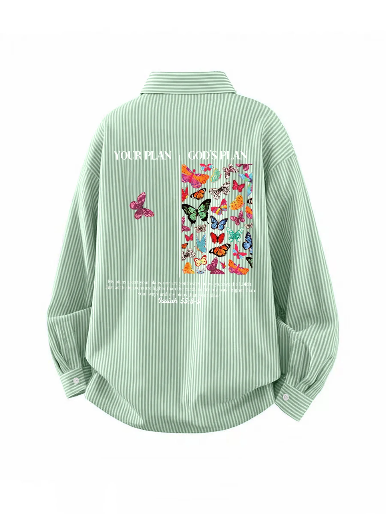 Spring and autumn men's lightweight long-sleeve shirt with thin stripes and butterfly back pattern, versatile for wearing outdoo