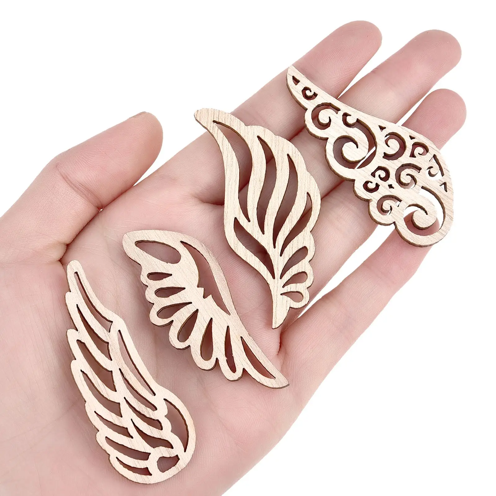 10Pcs Angel Wings Log Color Unfinished Wood Chips Craft DIY Non-Porous Patch Children\'S Collage Materials Creative Models