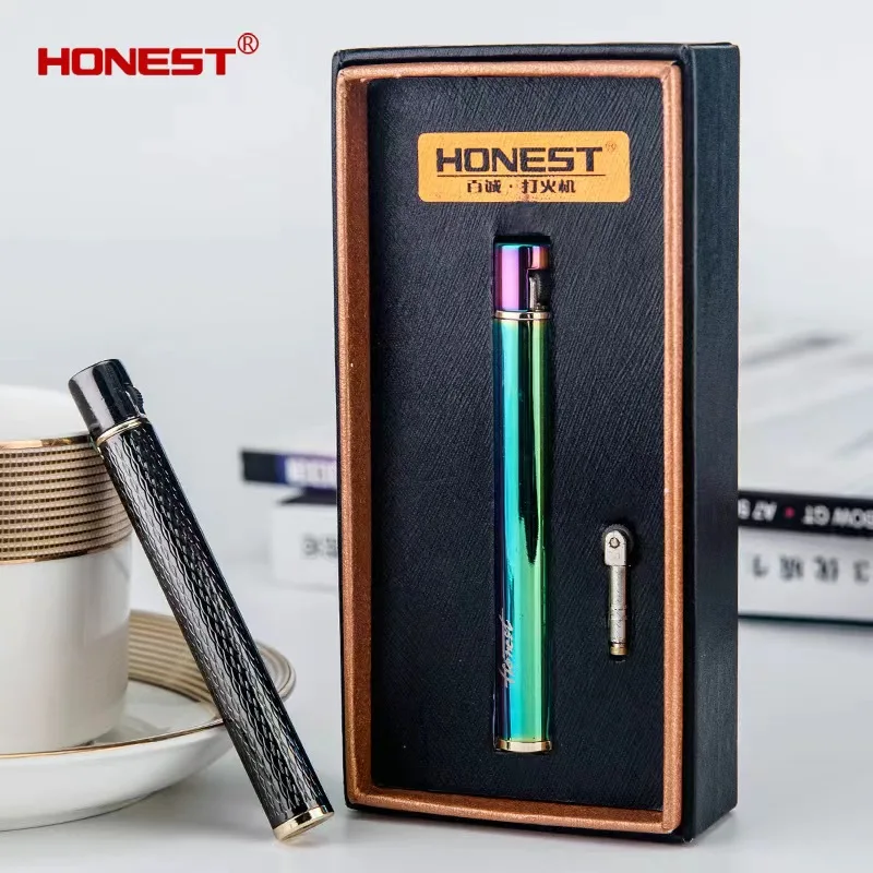 HONEST Mini Slim Cigarette-shaped Lighter, Metal Material, Butane Gas, Can Be Put Into Cigarette Case, Men\'s Gadgets