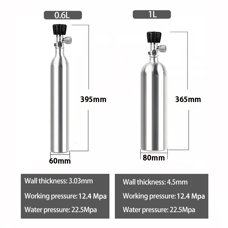 Aquarium Aluminum Alloy High-Pressure CO2 Cylinder Explosion-Proof Oxygen Filled Fish Tank Gas Tank for Aquatic Life Support