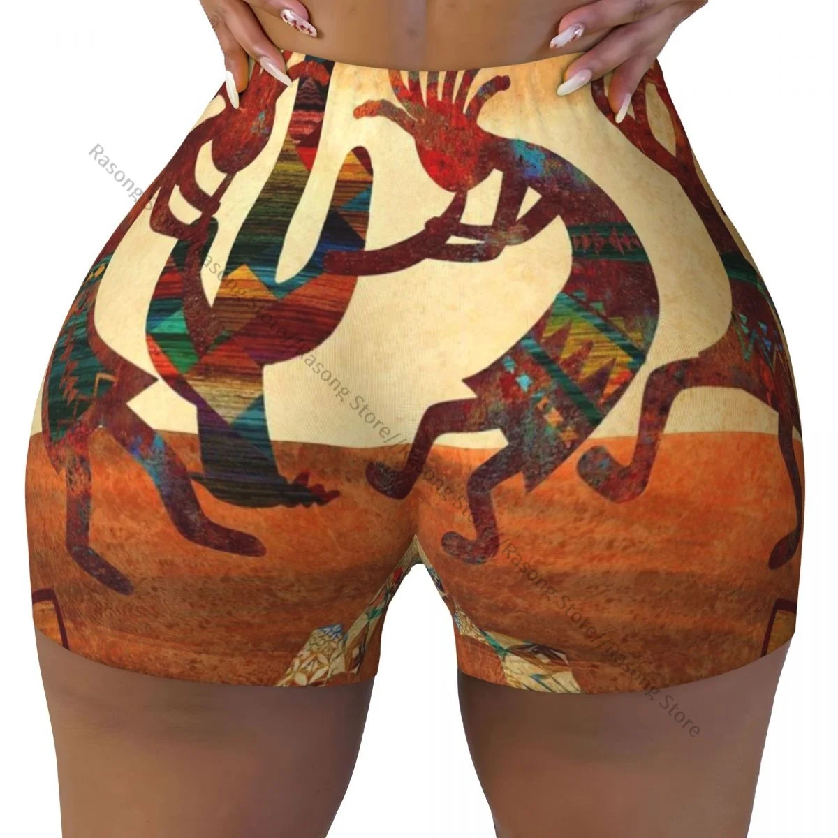 Sexy tight hip sports shorts African Dancing Print fitness women's comfortable yoga shorts