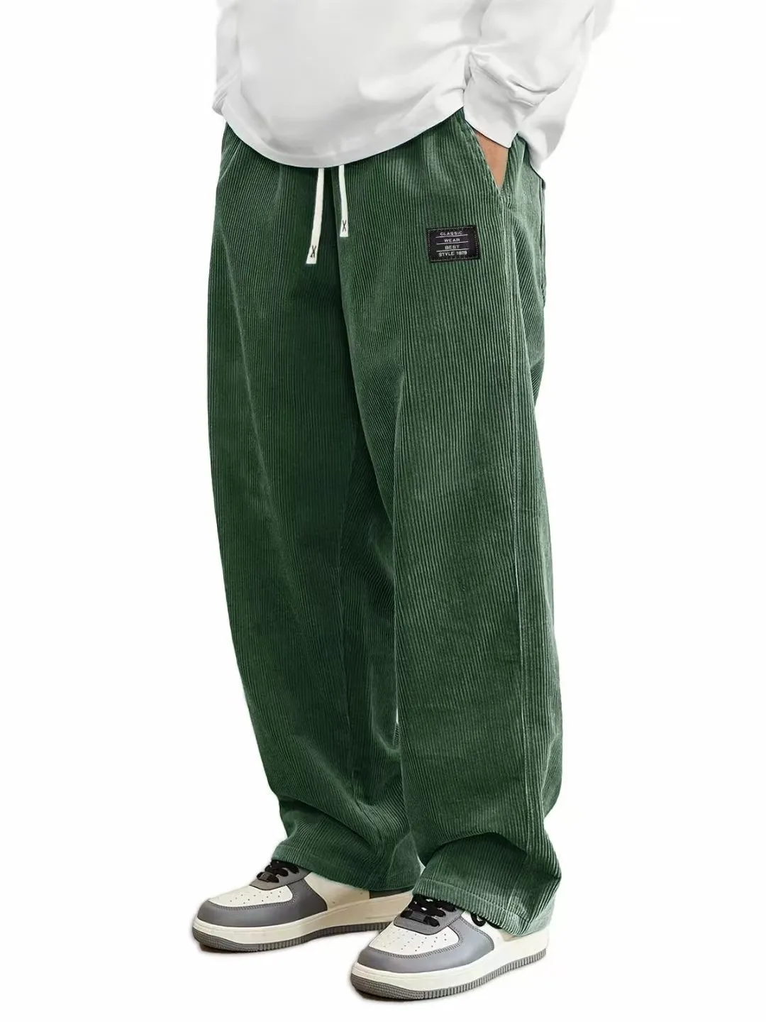 Herren Cordhose mit Geradem Bein, Kordelzug, Taschen und Logo-Design - Dehnbar, Lässige Passform für Alltägliches Tragen