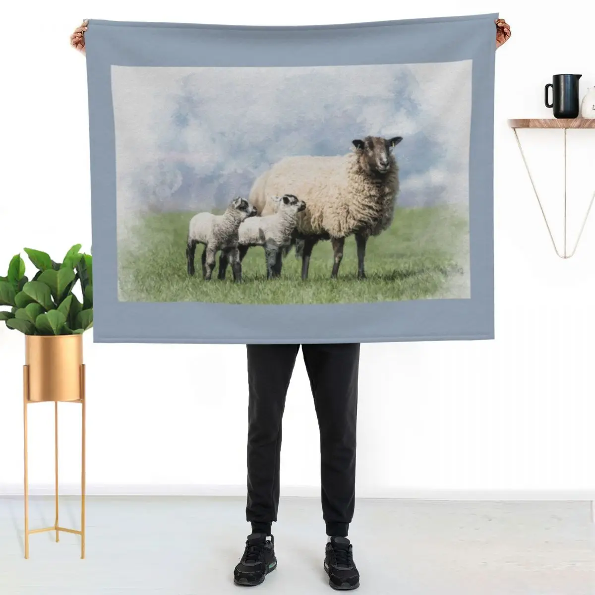 Watercolour Effect Photograph of Sheep and Twin Lambs Throw Blanket Sofa Kid'S Thermals For Travel Single Bed linens Blankets