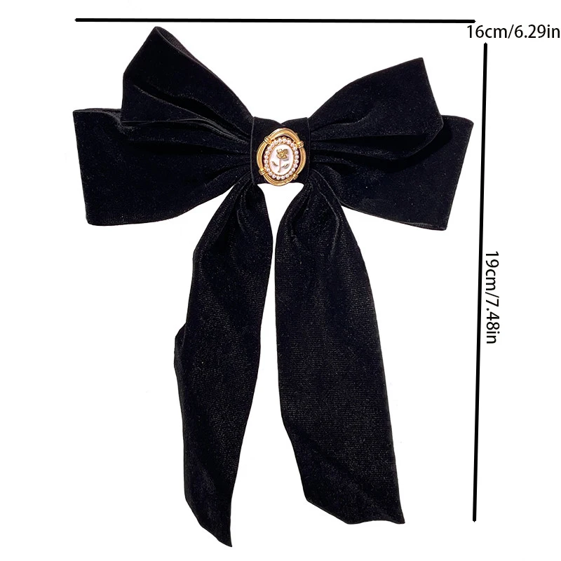 กิ๊บติดผมรูปโบว์กำมะหยี่สีดำสำหรับผู้หญิง กิ๊บติดผมหางม้าสุดหรู เครื่องประดับผมแฟชั่น