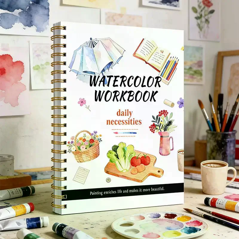 Spiral Bound Watercolor Flower Workbook Thick Paper Easy Guides For Beginners Daily Art Practice