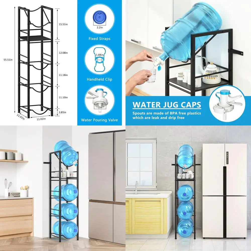 

2-In-1 5 Gallon Water Jug Holder, 5 Tier Water Jug Stand Holder with 1 Dispenser s, 5 Gal Water Bottle Storage Rack Organizer or