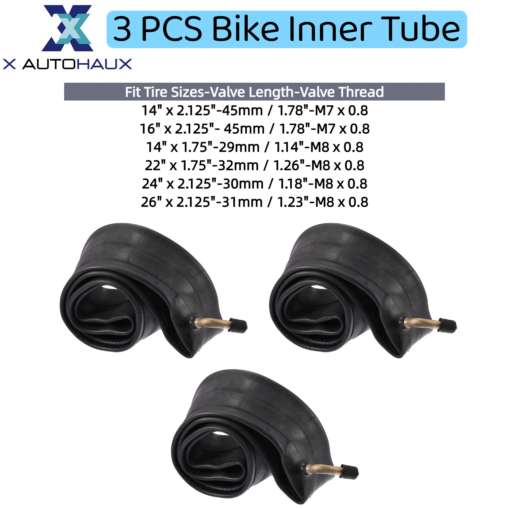 

X Autohaux 3 шт. 14/16/22/24/26 дюймов велосипедная камера 1,75 "/2,125" резиновая 29/30/31/32/45 мм длинный изогнутый клапан велосипедные MTB трубки