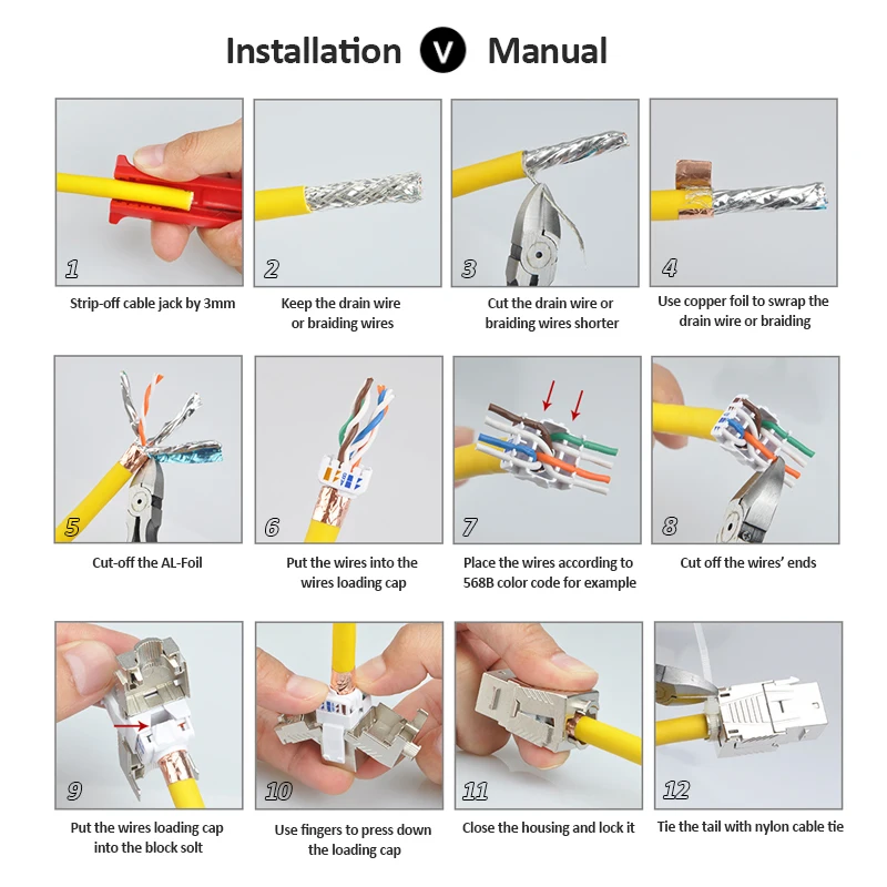 Linkwylan Brand New RJ45 Cat8 Cat7 Keystone Jack 40G 2GHz 2000MHz Full Shielded Toolless Termination Support PoE+ 100W