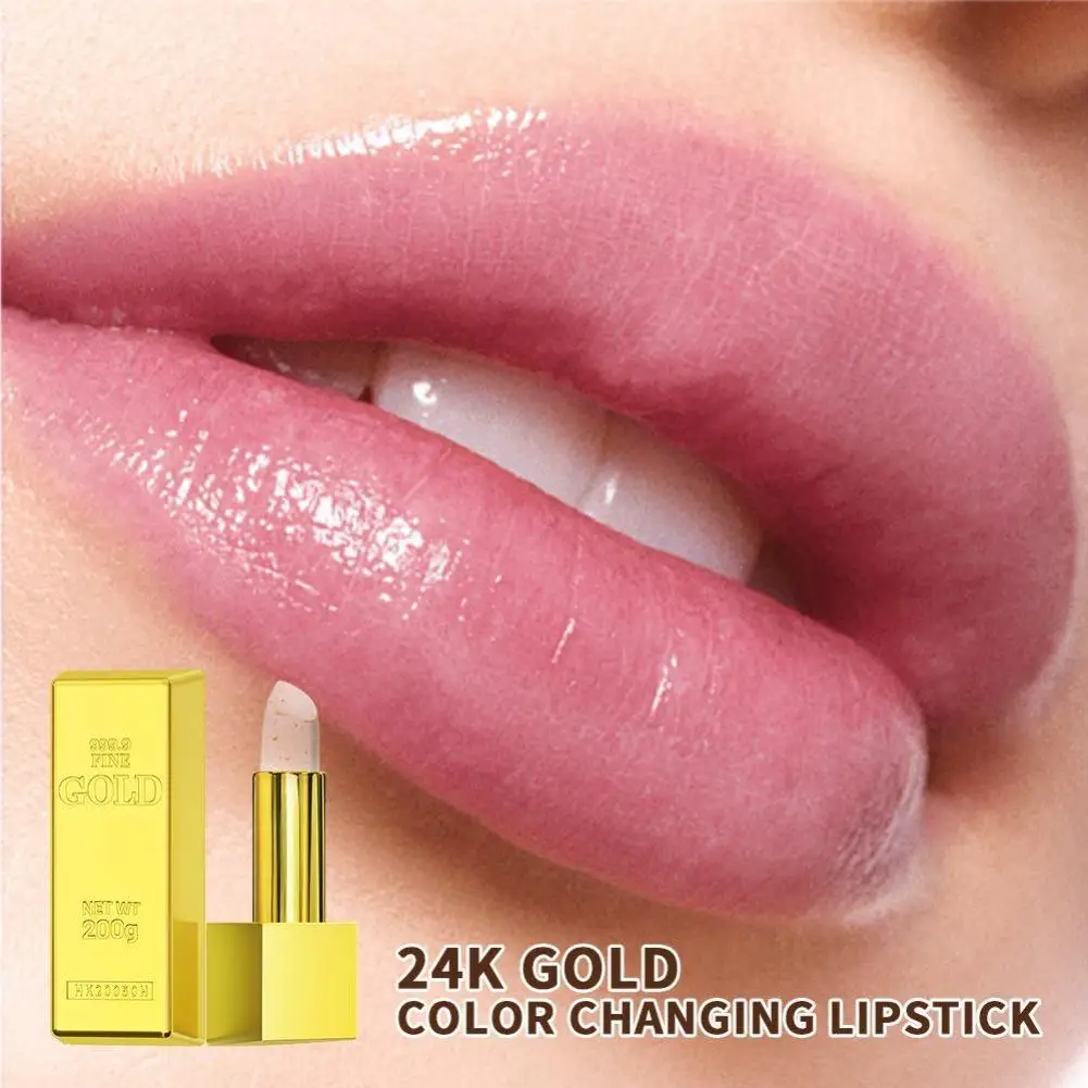 1pcs Gold Foil Color Changing Lip Balm Glossy Non-Sticky Nourishing Moisturizing Lasting Transferproof Color Changing Lipstick