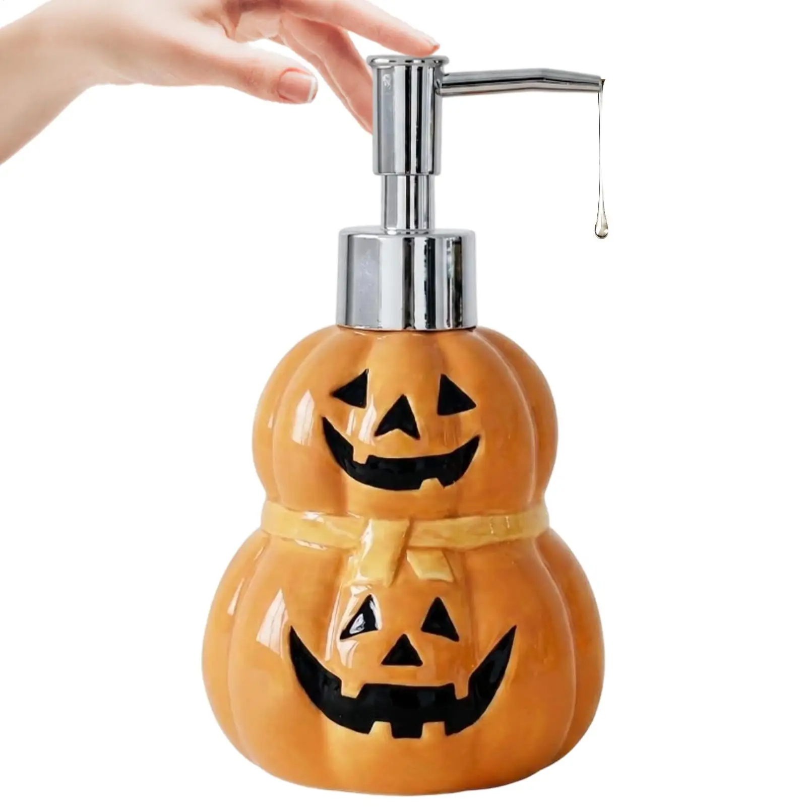 Halloween Soap Dispenser Refillable Ceramic Pumpkin Pump Bottle Fall Soap Dispenser for Bath Kitchen Countertop Thanksgiving