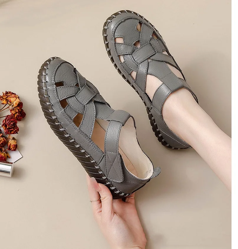 2024 New orthopedic sandals women anti-kick closed toe summer shoes ladies genuine leather gladiator roman sandals plus size 43