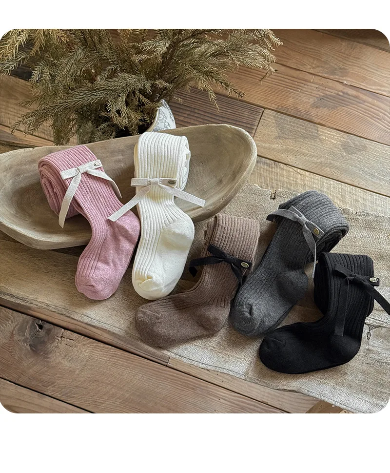 Mädchen Strumpfhosen Einfarbig Weiche Warme Mädchen Strumpfhosen Bogen-Knoten Gestrickte Kinder Strumpfhosen Strumpf Für Mädchen – Detail 15