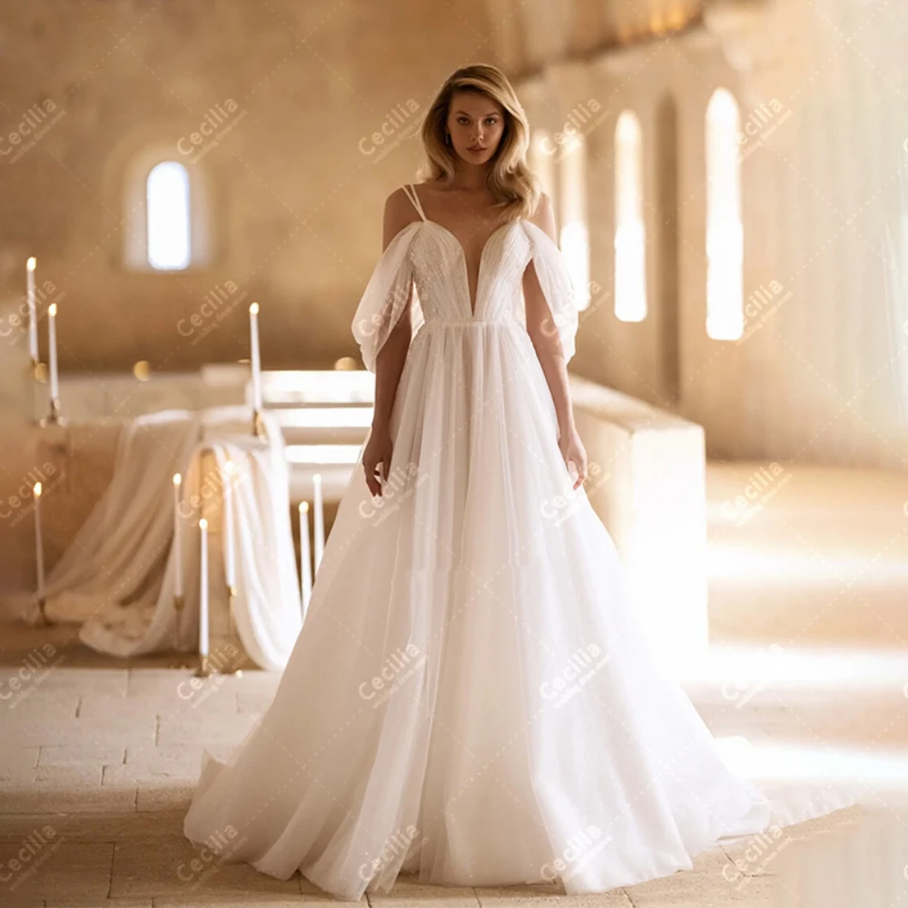 Graceful Wedding Dresses A-Line Tulle Tiered Bridal Gowns Off The Shoulder Robes For Formal Party Simple Vestidos De Novia 2024