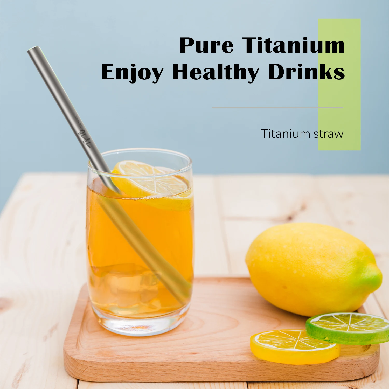 TiTo Sandblasted Reusable Metal Straws Pure Titanium Drinking Straw with Cleaner Brush for Medicine Milk Tea Beverages