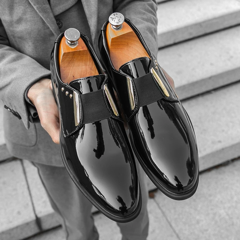 Men's Formal Leather Shoes Classic Style Slip on Loafers Round Toe Breathable Non-Slip Business Dress Wedding Office Casual Shos