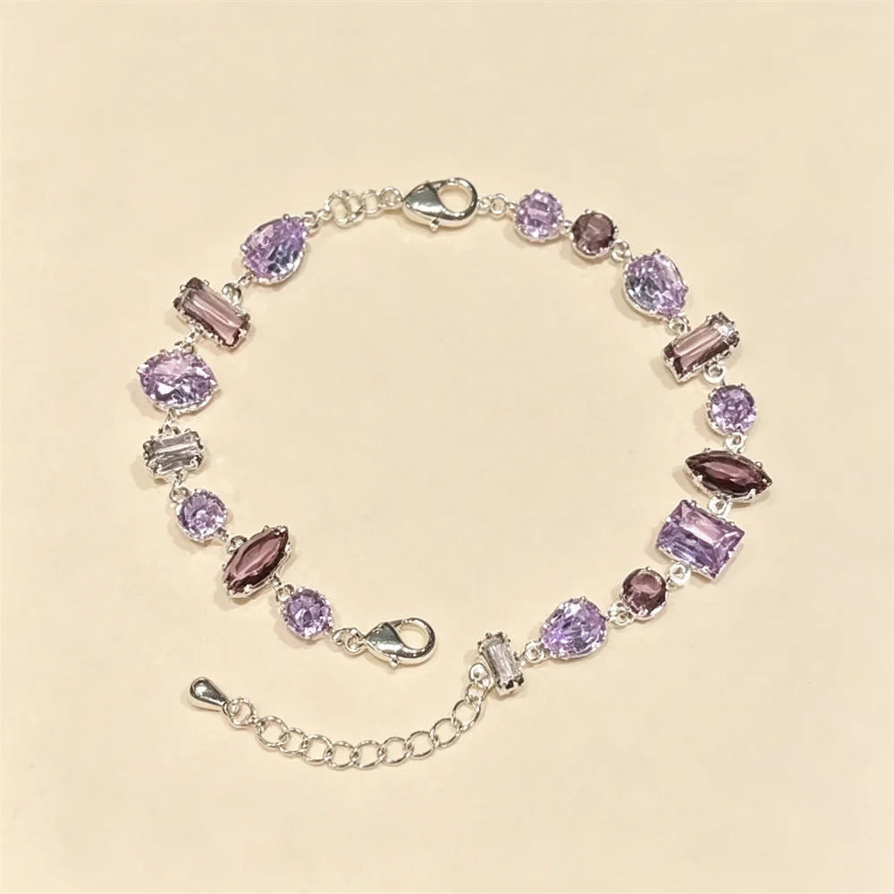 Exquisite Purple Zircon Geometry Shaped Tennis CZ Bracelet for Women Fashion Charm Crystal Metal Chain Bracelets