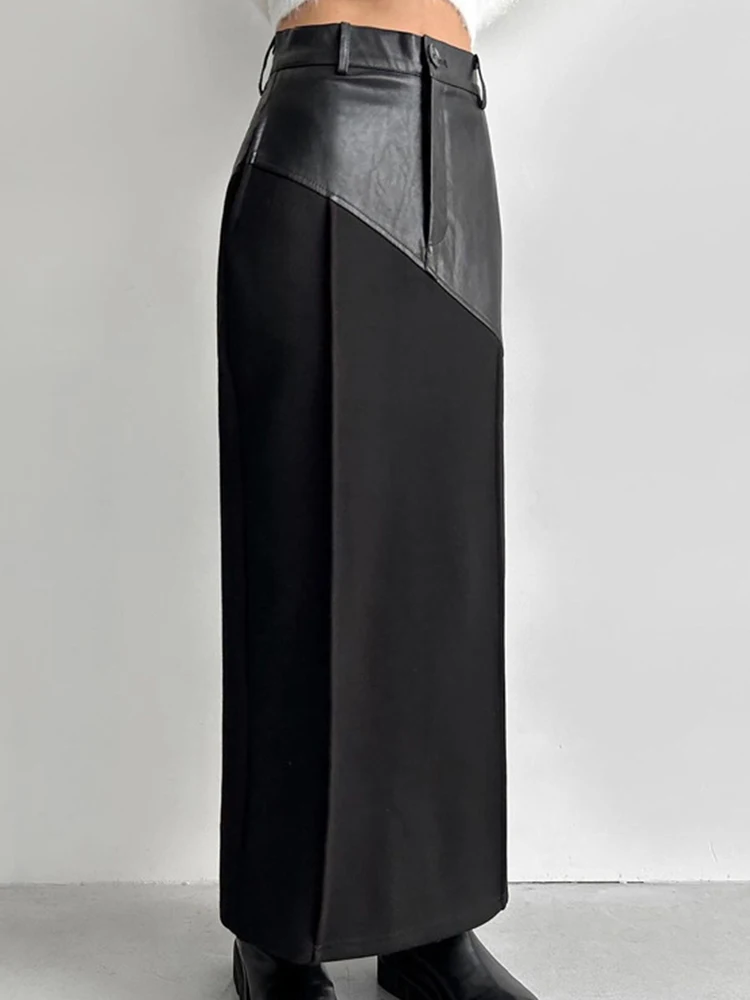 Mumaroho 2025 Spring Summer Women Maxi Leather Skirts Office Solid Black High Waist Bodycon Slim Pencil Long Skirt For Women