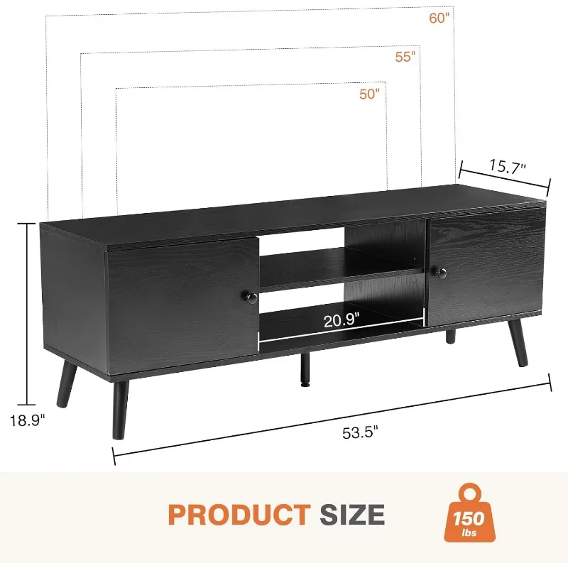 TV Stand for 55 60 inch Television, Entertainment Center with Storage, 2 Cabinet Media Console Table, Soft Hinge Door