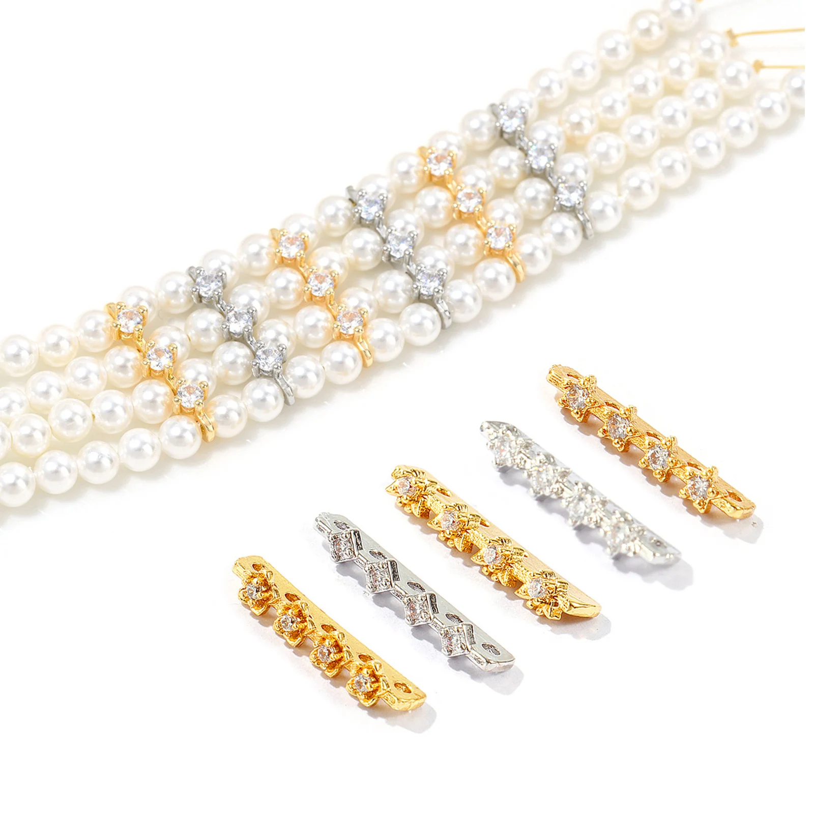 5 PCs Brass Spacer Beads Separator For DIY Bracelet Jewelry Making Findings Multicolor Clear Rhinestone Connectors Accessory