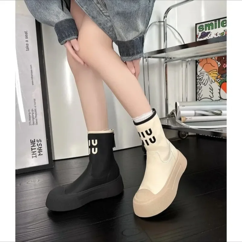 Winter Autumn Shoes Designer Brand Flat Heel Stretch Soft Leather Boot Sexy Over The Knee Boots Women Platform Chelsea High Boot