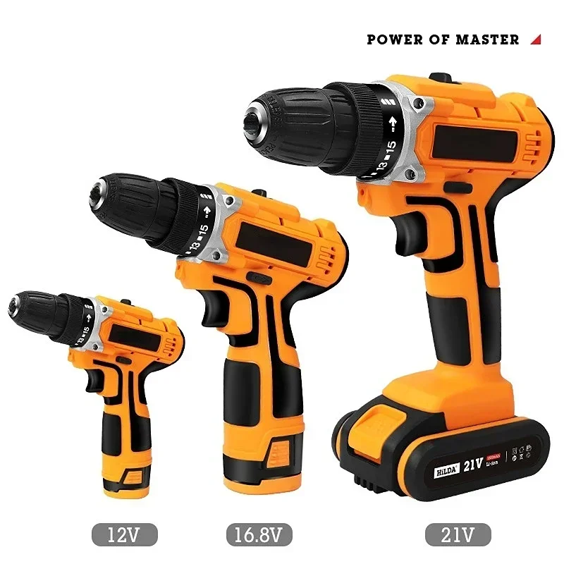 12V 16.8V 21V Cordless Electric Drill Wireless Hand Drill Household Electric Screwdriver Driver Impact Drill Lithium Power Tools