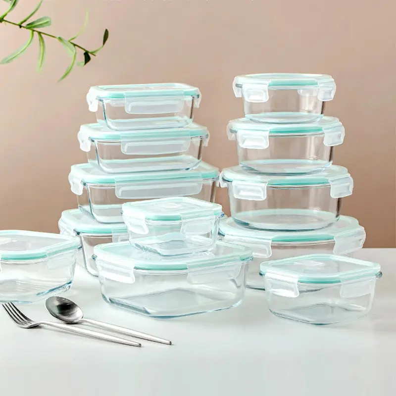 Glass Lunch Box Microwave oven heating Containers For Food Portable Sealed Fresh-Keeping Freezer Box Food Bento Storage Box